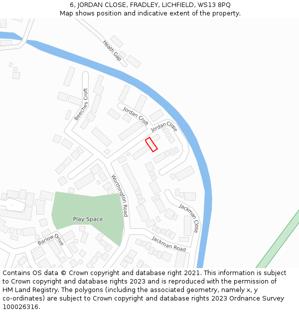 6, JORDAN CLOSE, FRADLEY, LICHFIELD, WS13 8PQ: Location map and indicative extent of plot