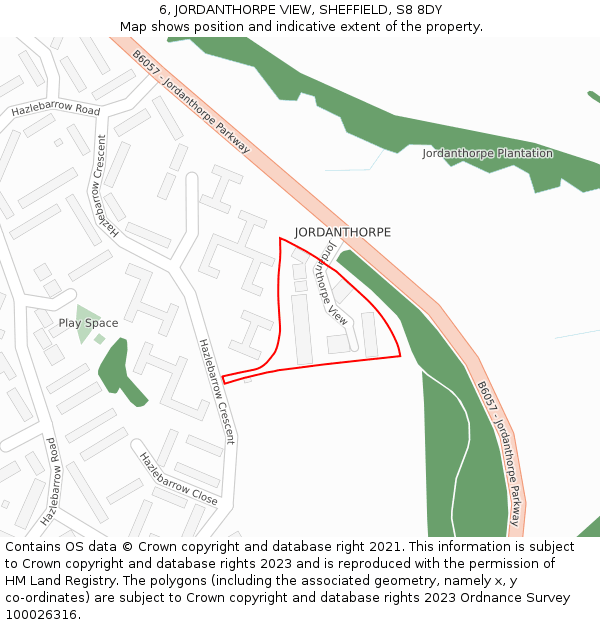 6, JORDANTHORPE VIEW, SHEFFIELD, S8 8DY: Location map and indicative extent of plot