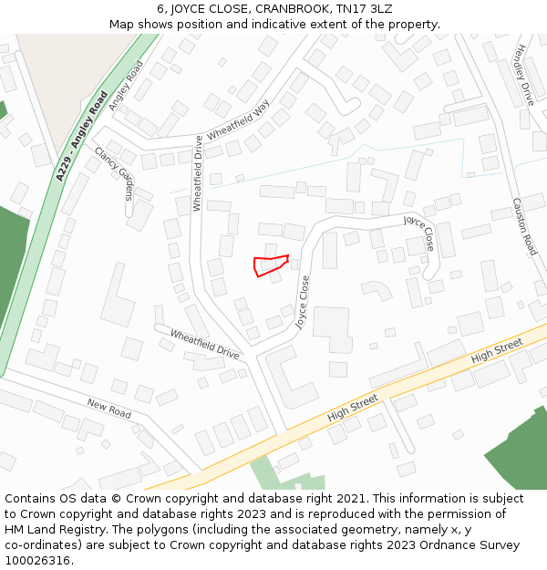 6, JOYCE CLOSE, CRANBROOK, TN17 3LZ: Location map and indicative extent of plot