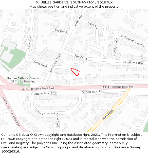 6, JUBILEE GARDENS, SOUTHAMPTON, SO18 6LX: Location map and indicative extent of plot