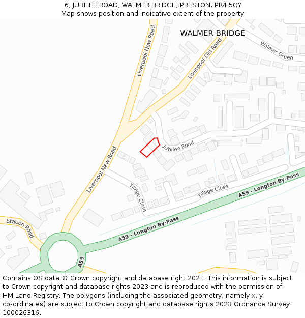 6, JUBILEE ROAD, WALMER BRIDGE, PRESTON, PR4 5QY: Location map and indicative extent of plot