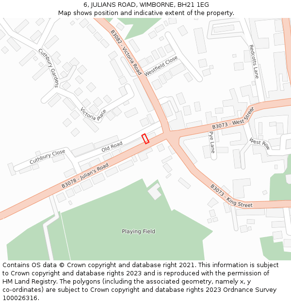 6, JULIANS ROAD, WIMBORNE, BH21 1EG: Location map and indicative extent of plot