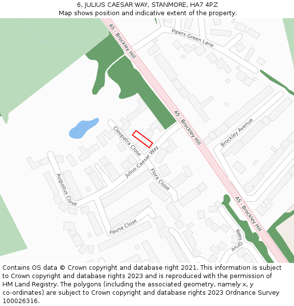 6, JULIUS CAESAR WAY, STANMORE, HA7 4PZ: Location map and indicative extent of plot