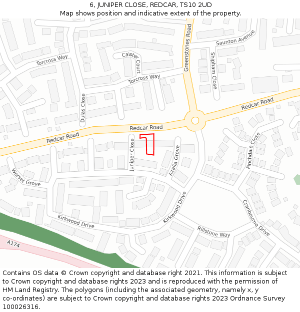 6, JUNIPER CLOSE, REDCAR, TS10 2UD: Location map and indicative extent of plot