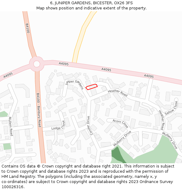 6, JUNIPER GARDENS, BICESTER, OX26 3FS: Location map and indicative extent of plot