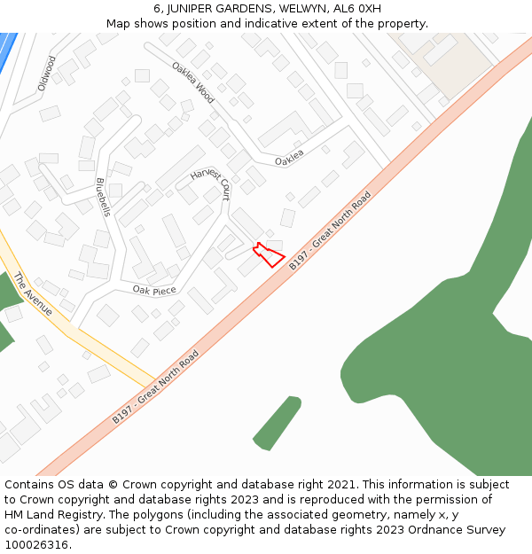 6, JUNIPER GARDENS, WELWYN, AL6 0XH: Location map and indicative extent of plot