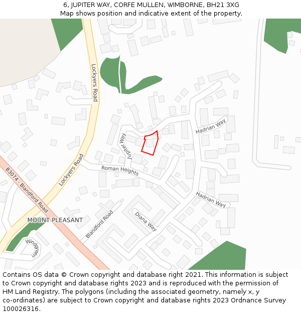 6, JUPITER WAY, CORFE MULLEN, WIMBORNE, BH21 3XG: Location map and indicative extent of plot