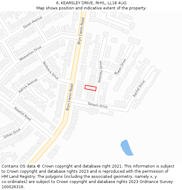 6, KEARSLEY DRIVE, RHYL, LL18 4UG: Location map and indicative extent of plot