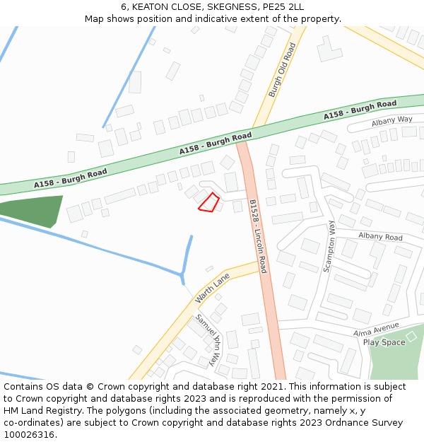 6, KEATON CLOSE, SKEGNESS, PE25 2LL: Location map and indicative extent of plot