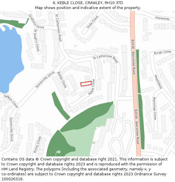 6, KEBLE CLOSE, CRAWLEY, RH10 3TD: Location map and indicative extent of plot