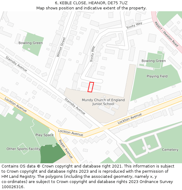 6, KEBLE CLOSE, HEANOR, DE75 7UZ: Location map and indicative extent of plot