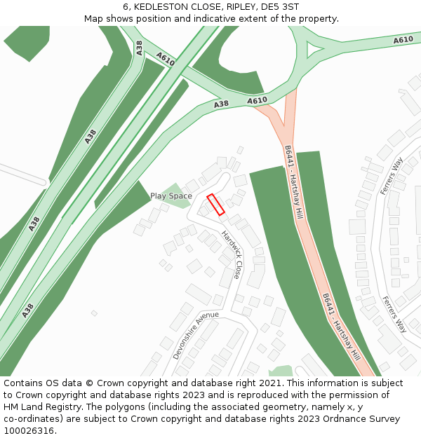 6, KEDLESTON CLOSE, RIPLEY, DE5 3ST: Location map and indicative extent of plot