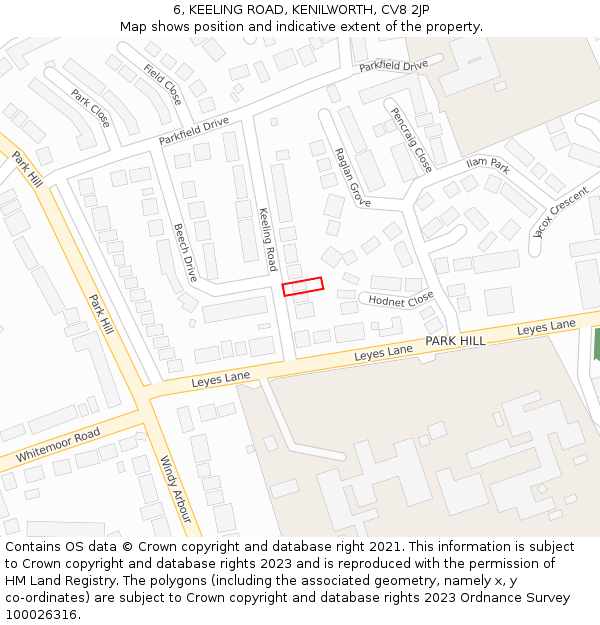 6, KEELING ROAD, KENILWORTH, CV8 2JP: Location map and indicative extent of plot