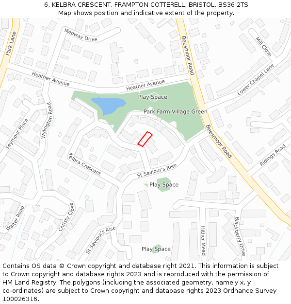 6, KELBRA CRESCENT, FRAMPTON COTTERELL, BRISTOL, BS36 2TS: Location map and indicative extent of plot