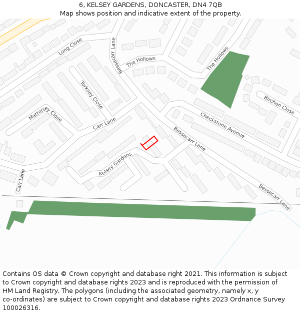 6, KELSEY GARDENS, DONCASTER, DN4 7QB: Location map and indicative extent of plot