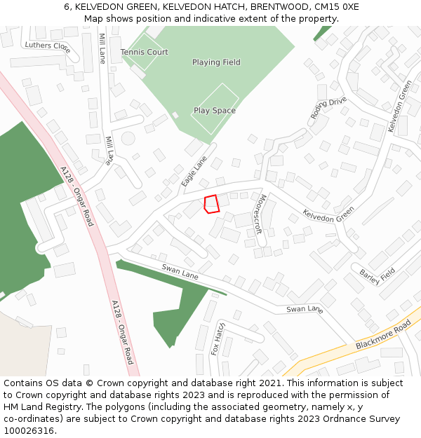 6, KELVEDON GREEN, KELVEDON HATCH, BRENTWOOD, CM15 0XE: Location map and indicative extent of plot