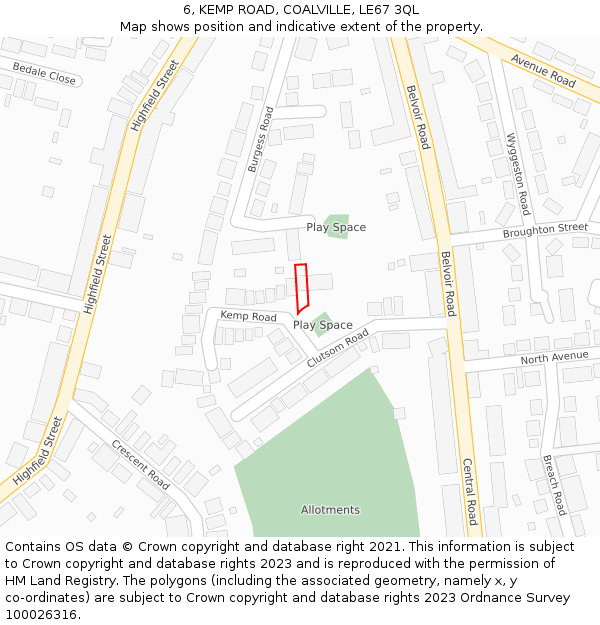 6, KEMP ROAD, COALVILLE, LE67 3QL: Location map and indicative extent of plot