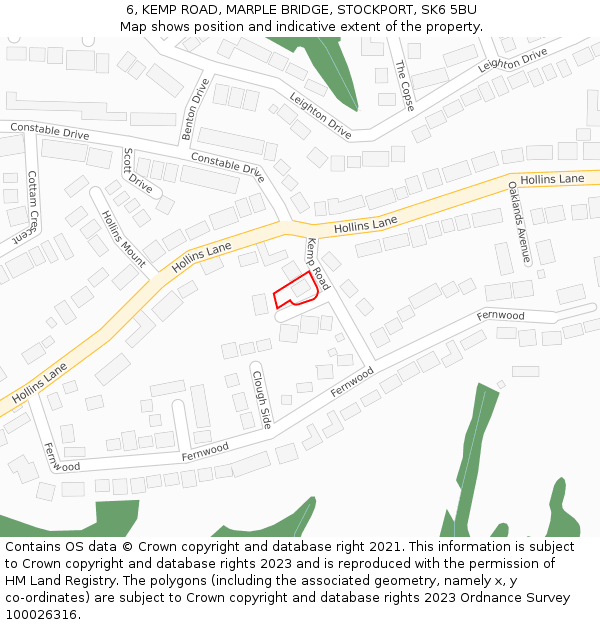 6, KEMP ROAD, MARPLE BRIDGE, STOCKPORT, SK6 5BU: Location map and indicative extent of plot