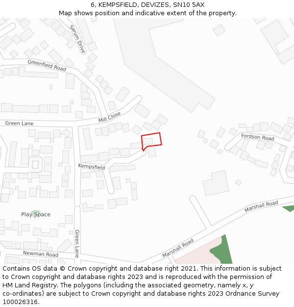 6, KEMPSFIELD, DEVIZES, SN10 5AX: Location map and indicative extent of plot