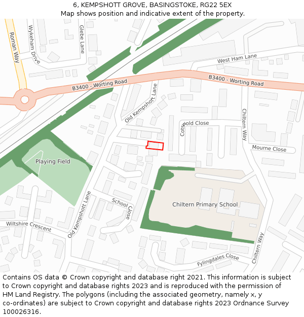 6, KEMPSHOTT GROVE, BASINGSTOKE, RG22 5EX: Location map and indicative extent of plot