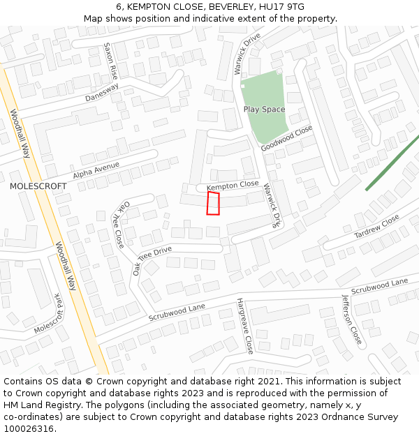 6, KEMPTON CLOSE, BEVERLEY, HU17 9TG: Location map and indicative extent of plot