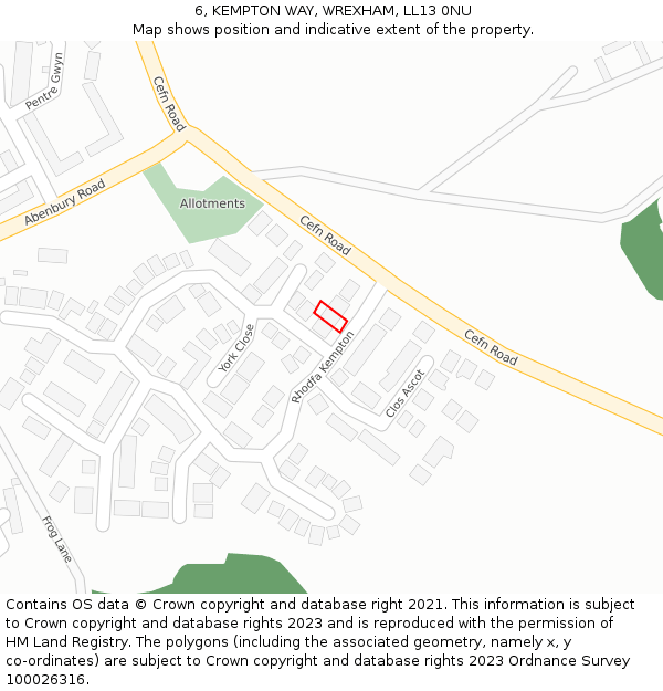 6, KEMPTON WAY, WREXHAM, LL13 0NU: Location map and indicative extent of plot