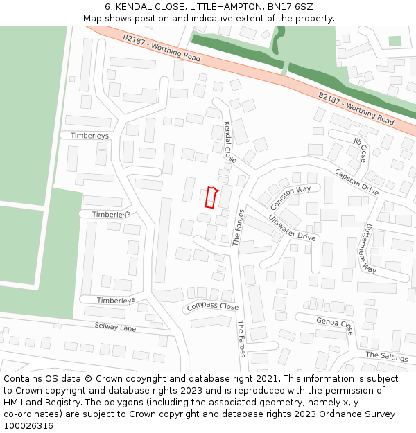 6, KENDAL CLOSE, LITTLEHAMPTON, BN17 6SZ: Location map and indicative extent of plot