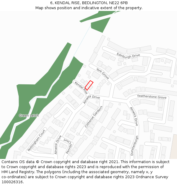 6, KENDAL RISE, BEDLINGTON, NE22 6PB: Location map and indicative extent of plot