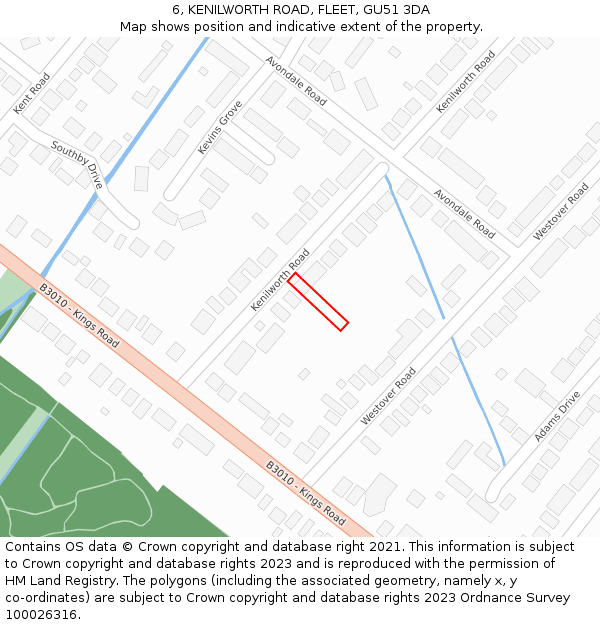 6, KENILWORTH ROAD, FLEET, GU51 3DA: Location map and indicative extent of plot