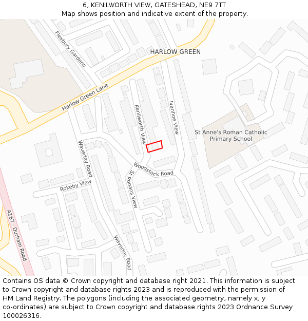 6, KENILWORTH VIEW, GATESHEAD, NE9 7TT: Location map and indicative extent of plot