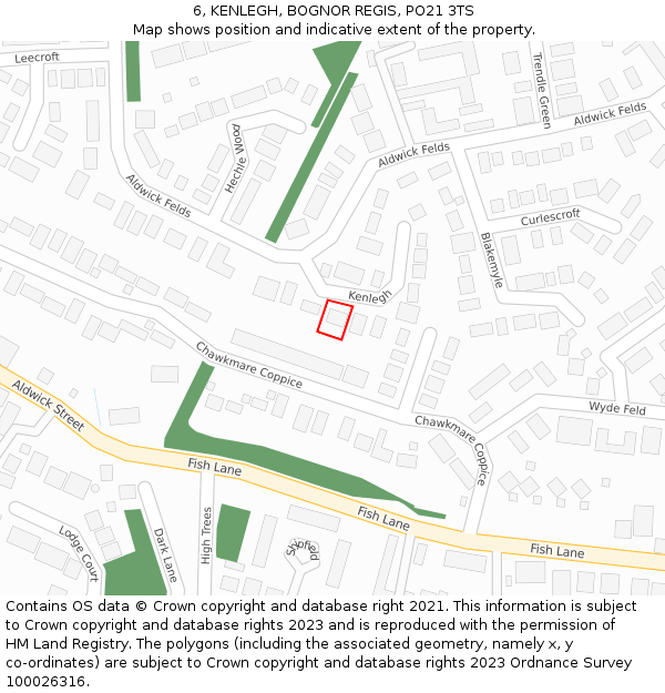 6, KENLEGH, BOGNOR REGIS, PO21 3TS: Location map and indicative extent of plot