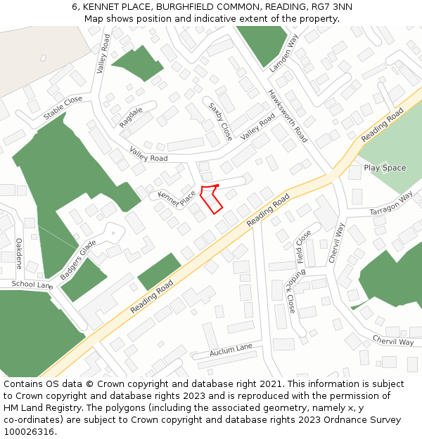 6, KENNET PLACE, BURGHFIELD COMMON, READING, RG7 3NN: Location map and indicative extent of plot