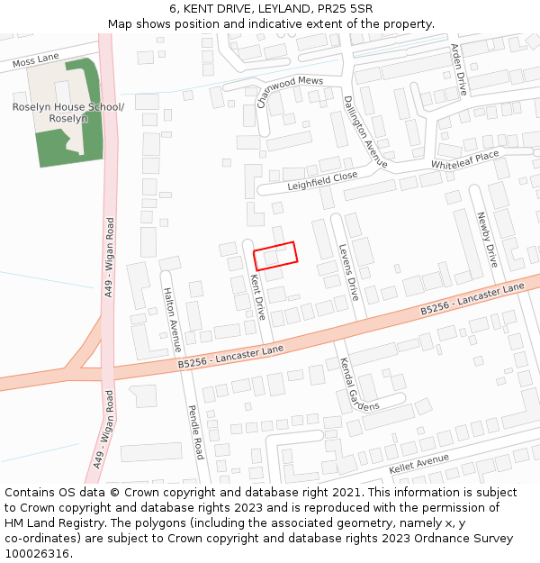 6, KENT DRIVE, LEYLAND, PR25 5SR: Location map and indicative extent of plot