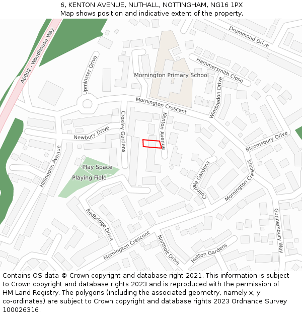 6, KENTON AVENUE, NUTHALL, NOTTINGHAM, NG16 1PX: Location map and indicative extent of plot