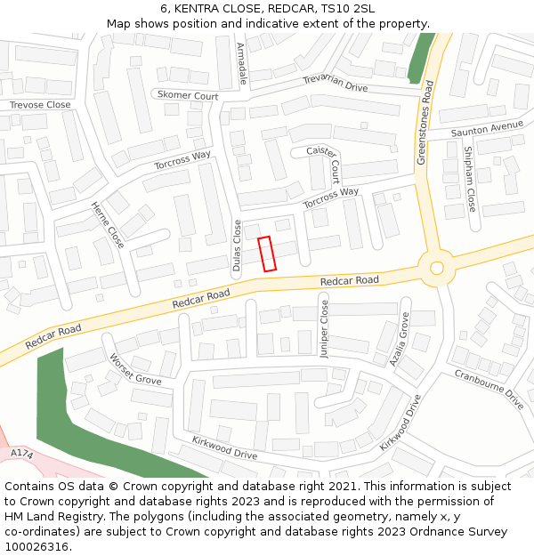 6, KENTRA CLOSE, REDCAR, TS10 2SL: Location map and indicative extent of plot