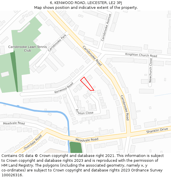 6, KENWOOD ROAD, LEICESTER, LE2 3PJ: Location map and indicative extent of plot