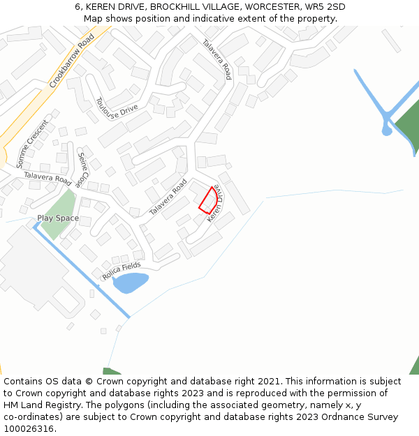 6, KEREN DRIVE, BROCKHILL VILLAGE, WORCESTER, WR5 2SD: Location map and indicative extent of plot