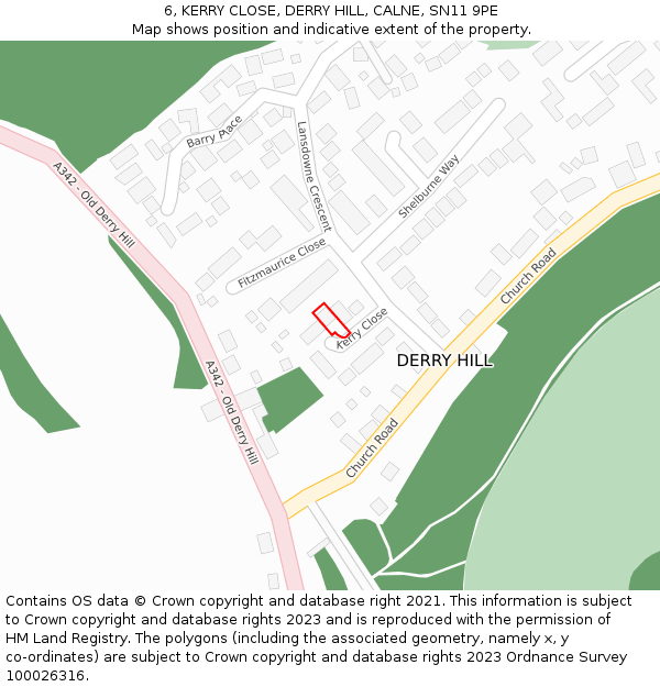 6, KERRY CLOSE, DERRY HILL, CALNE, SN11 9PE: Location map and indicative extent of plot