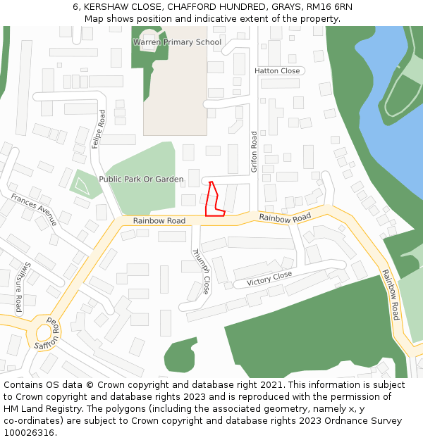 6, KERSHAW CLOSE, CHAFFORD HUNDRED, GRAYS, RM16 6RN: Location map and indicative extent of plot