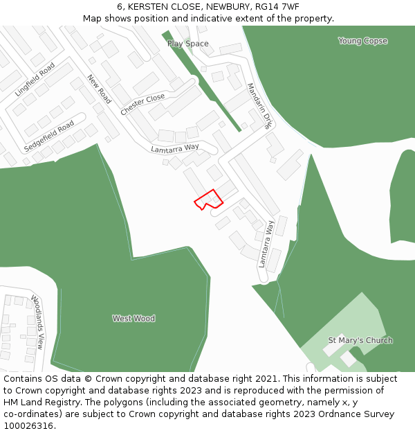 6, KERSTEN CLOSE, NEWBURY, RG14 7WF: Location map and indicative extent of plot