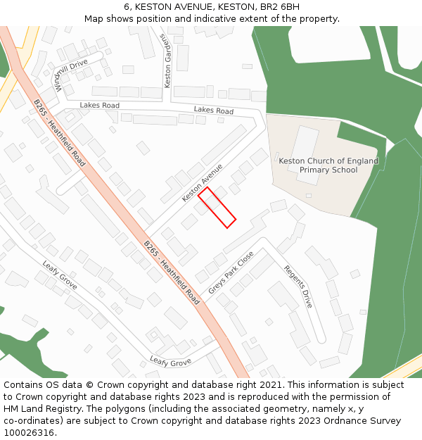 6, KESTON AVENUE, KESTON, BR2 6BH: Location map and indicative extent of plot