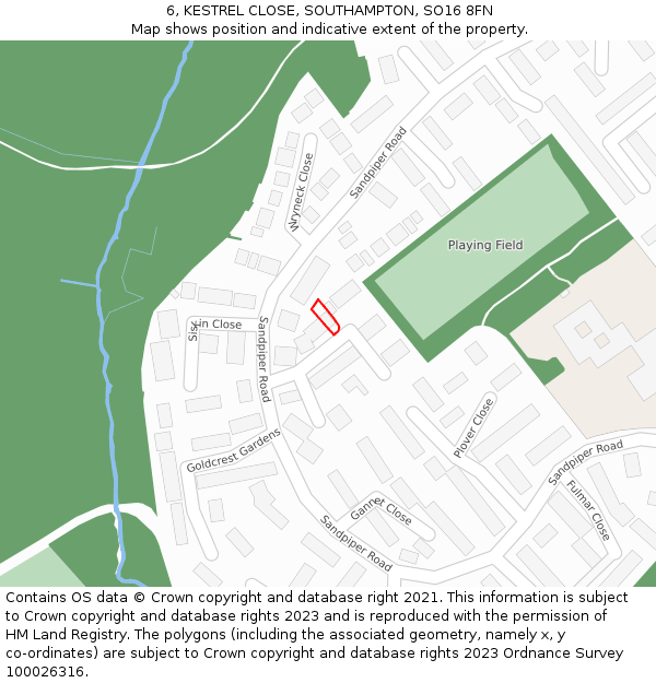 6, KESTREL CLOSE, SOUTHAMPTON, SO16 8FN: Location map and indicative extent of plot