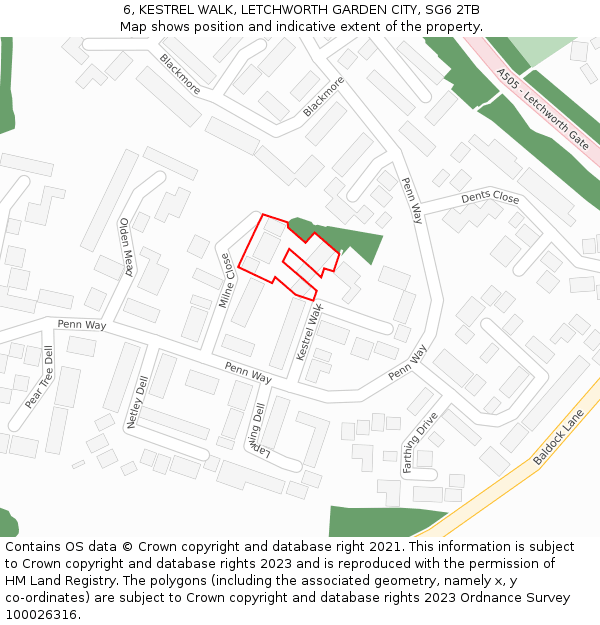 6, KESTREL WALK, LETCHWORTH GARDEN CITY, SG6 2TB: Location map and indicative extent of plot