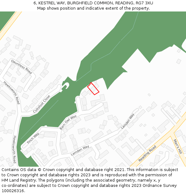 6, KESTREL WAY, BURGHFIELD COMMON, READING, RG7 3XU: Location map and indicative extent of plot