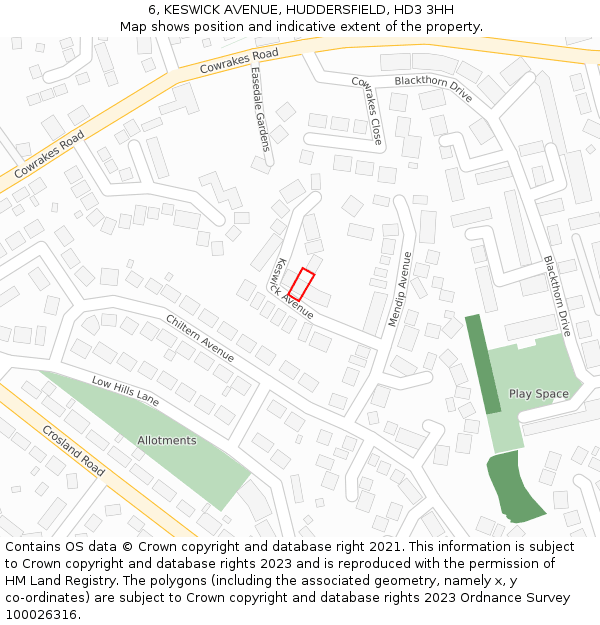 6, KESWICK AVENUE, HUDDERSFIELD, HD3 3HH: Location map and indicative extent of plot