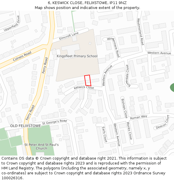 6, KESWICK CLOSE, FELIXSTOWE, IP11 9NZ: Location map and indicative extent of plot