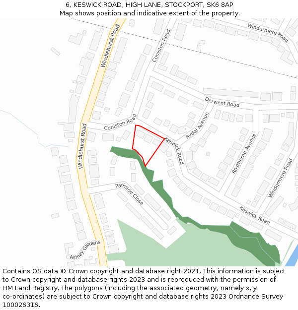 6, KESWICK ROAD, HIGH LANE, STOCKPORT, SK6 8AP: Location map and indicative extent of plot