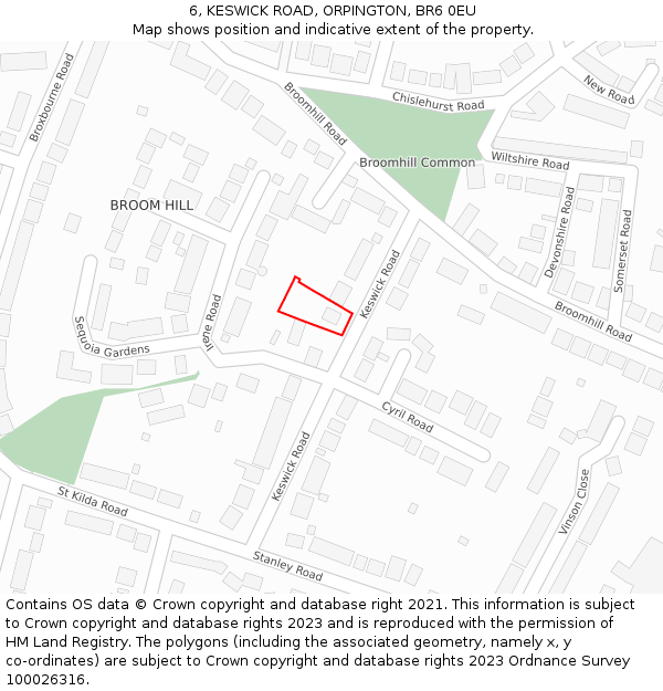6, KESWICK ROAD, ORPINGTON, BR6 0EU: Location map and indicative extent of plot