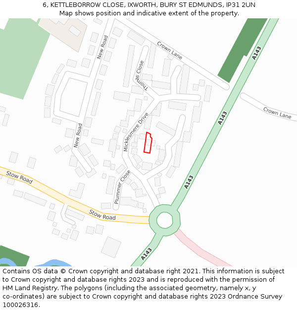 6, KETTLEBORROW CLOSE, IXWORTH, BURY ST EDMUNDS, IP31 2UN: Location map and indicative extent of plot