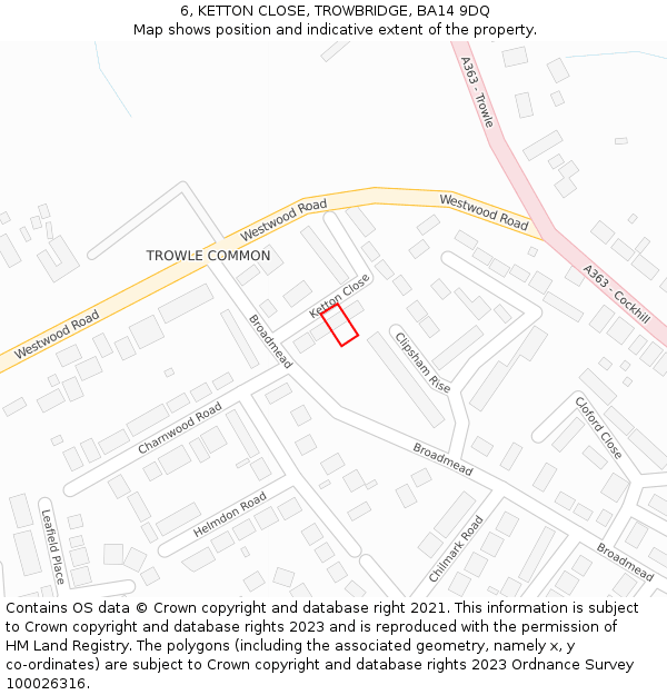 6, KETTON CLOSE, TROWBRIDGE, BA14 9DQ: Location map and indicative extent of plot